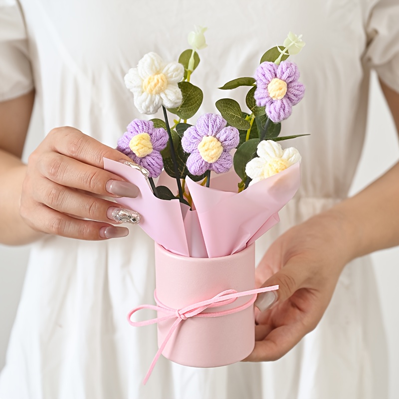 TEMU 1pc Knitted Handmade Artificial Flower, Home Decor Holiday Gift Birthday Present Seasonal Ornament Office Desktop Florist, Seasonal Decoration,