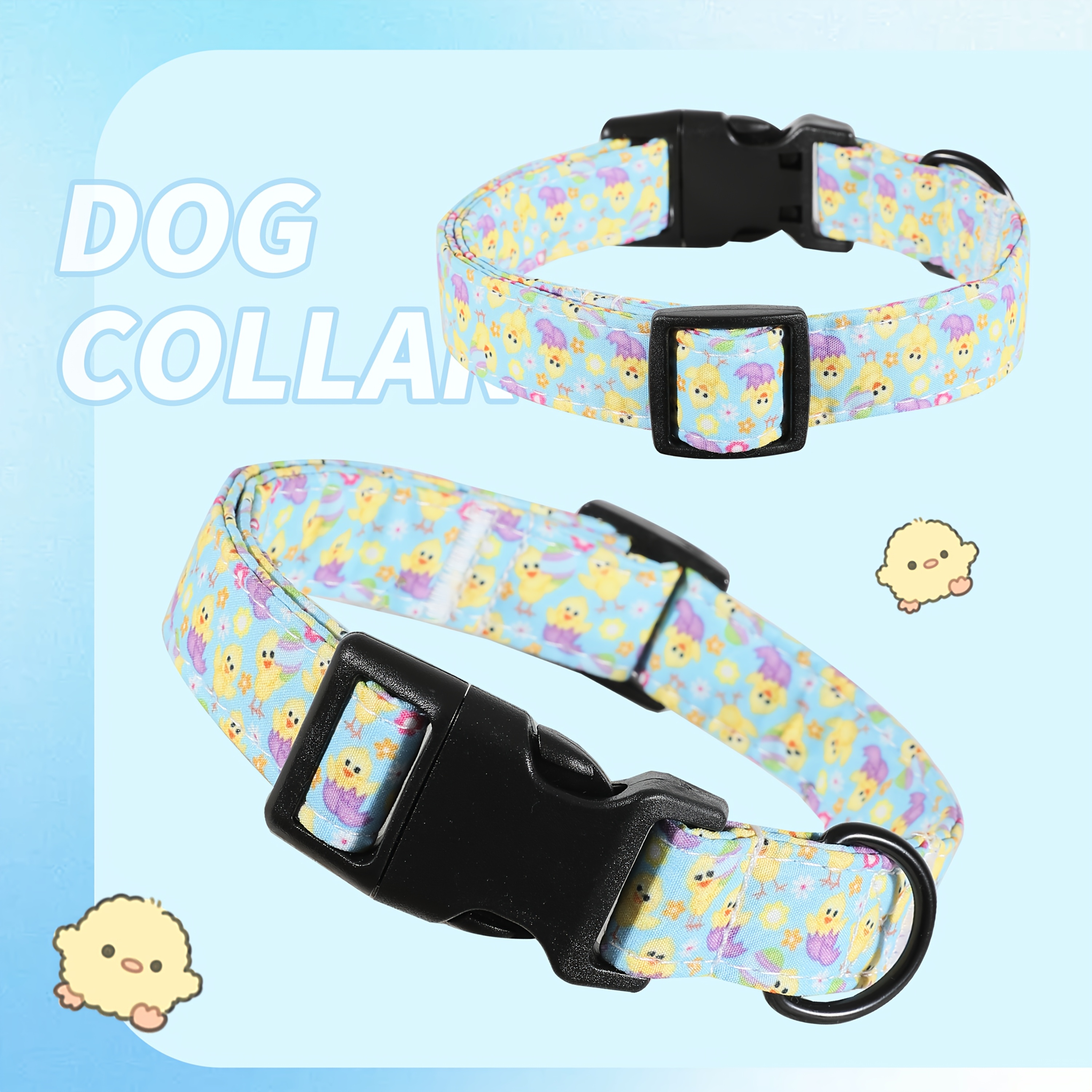 

Easter & Duck Themed Dog Collar, Handmade Polyester Pet Collar With Adjustable , Roll , D-ring, Ideal For Home Or Party Decor