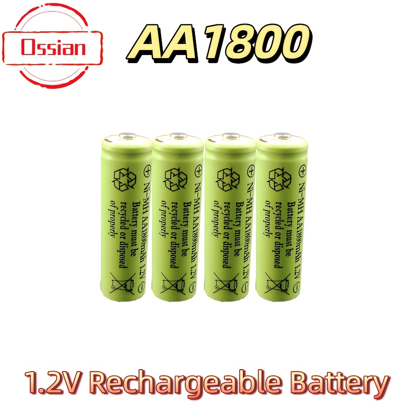 Ossian 1.2V AA polnilna vodikova baterija - 1800 mAh dolgotrajna moč, 1000+ ciklov - primerna za daljinske upravljalnike za televizor, daljinske