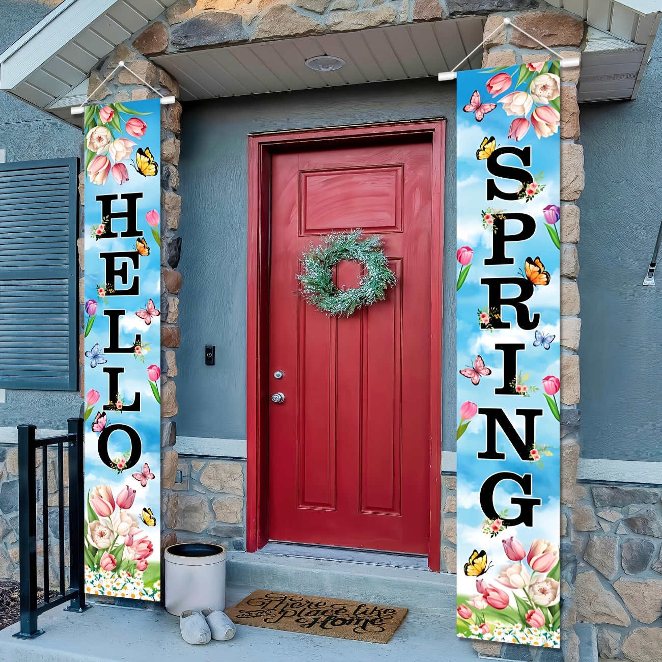 

Vibrant Floral & Green Leaves Porch Banner - Vinyl Door Sign For Indoor/outdoor Spring Decor, Yard Parties