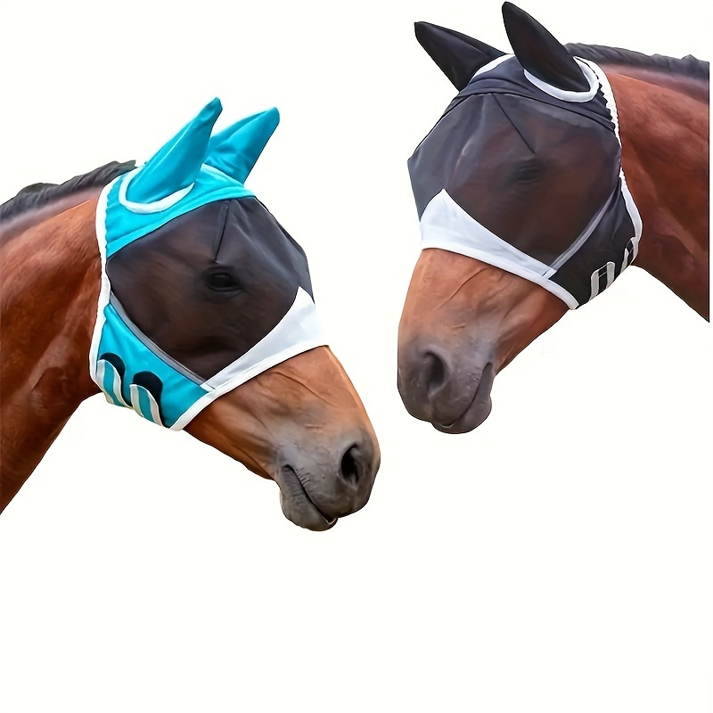 

Anti-mosquito Horse Head Cover Face Mask With Breathable Polyester Mesh, Insect-proof Anti-mosquito Sunshade Horse Supplies