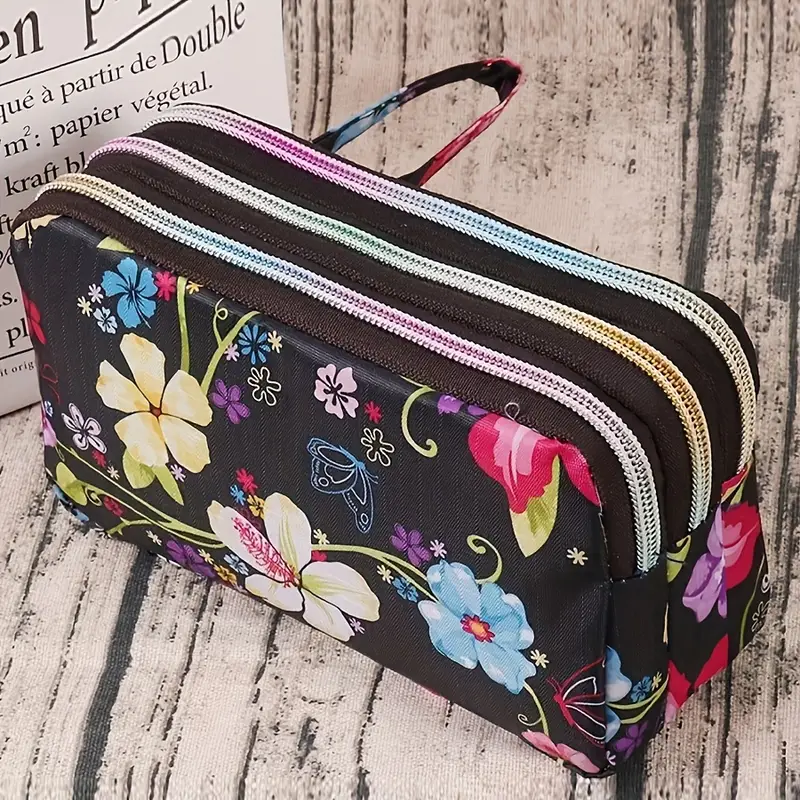 three layer zipper clutch long wallet classic vintage floral pattern coin purse classic womens wallet details 3