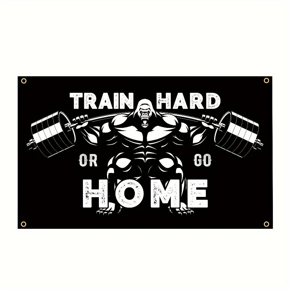 

1pc, 2x3fts 3x5fts Gorilla Weightlifting Flag, Train Hard Or Go Home Banner With 4 Brass Grommets For Home Decor, Outdoor Decor, Gym Wall Decor Banner