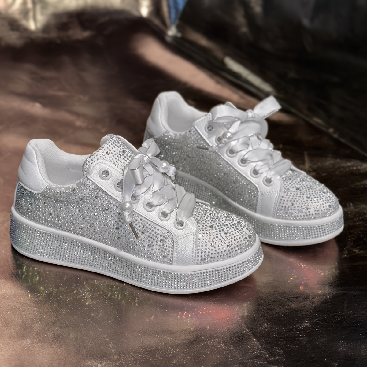 womens white platform tennis shoes sparkling Temu Mauritius