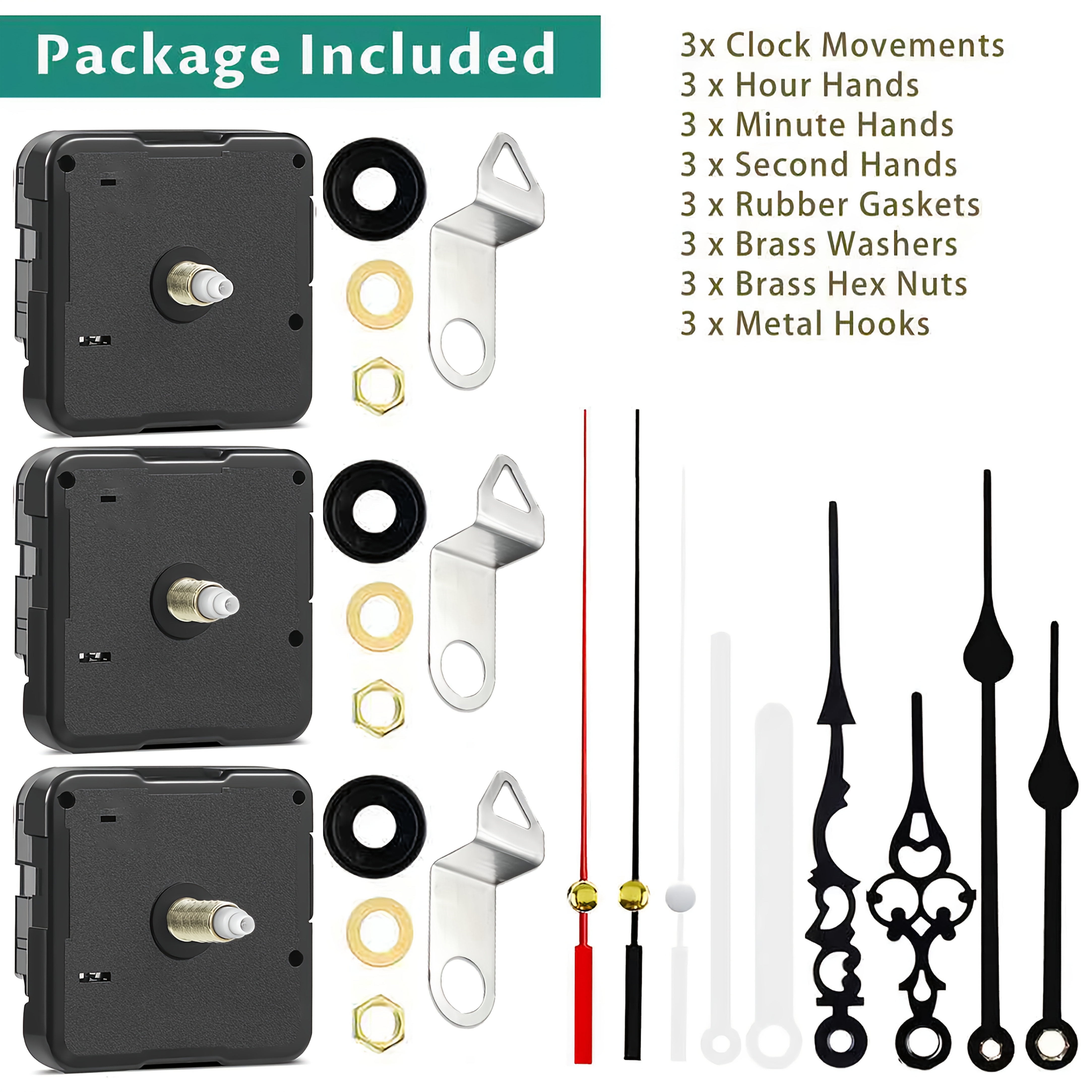 TEMU 3 Sets de Kits de Movimiento de Reloj de Cuarzo Silencioso, del Eje: 13Mm 16Mm 23Mm, Incluyendo 3 Sets de Manecillas, Kit de Repuesto de Piezas
