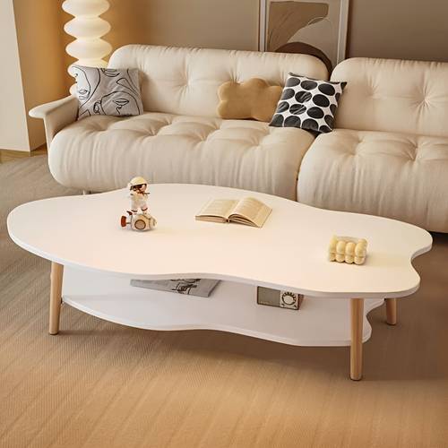 modern 2 tier coffee table desk with cloud shaped top composite board living room center table easy assembly two tier storage shelf 80x40x50cm for office bedroom space saving furniture for small rooms