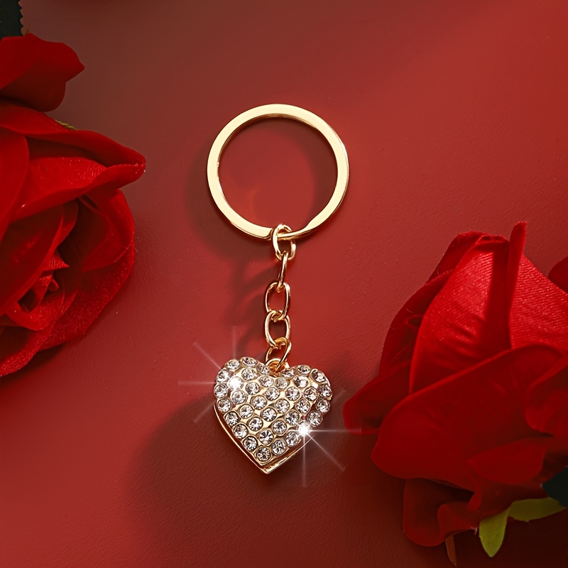 

1pc Luxury Alloy Heart-shaped Keychain With Rhinestones And Pearls, Valentine's Day Gift For Women, Elegant Bag Charm Decoration