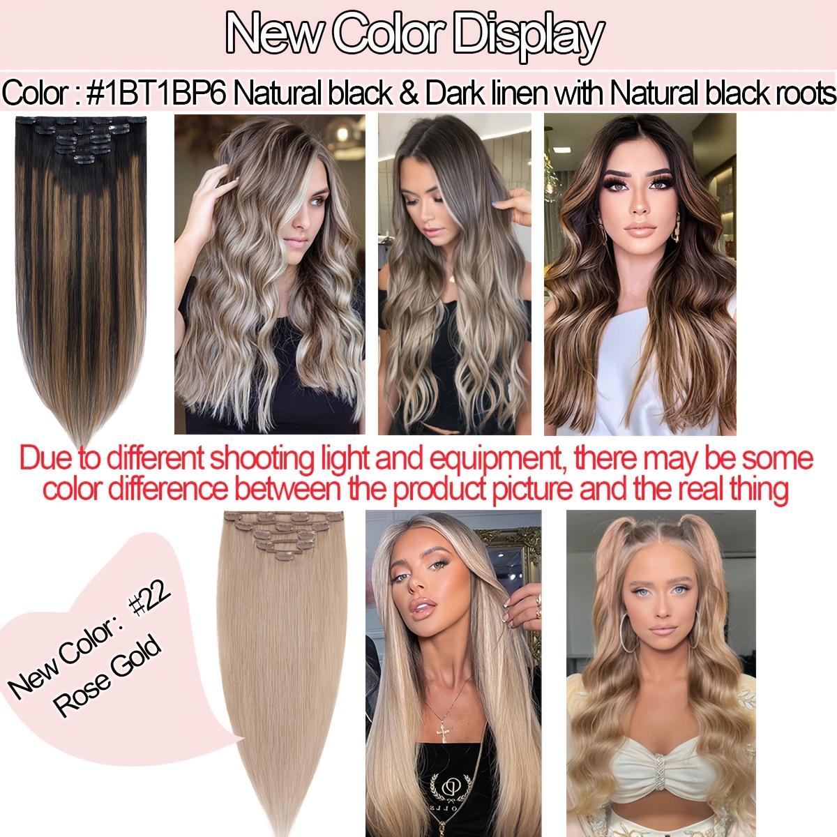 set 5 clip in real human hair extensions invisible seamless  display picture 1