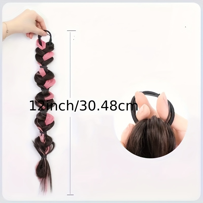 1pc braided ponytail extensions with highlights fashion style twisted   hair extensions ponytail braid   synthetic hair braided ponytail extensions bubble twist braid hair accessories details 2