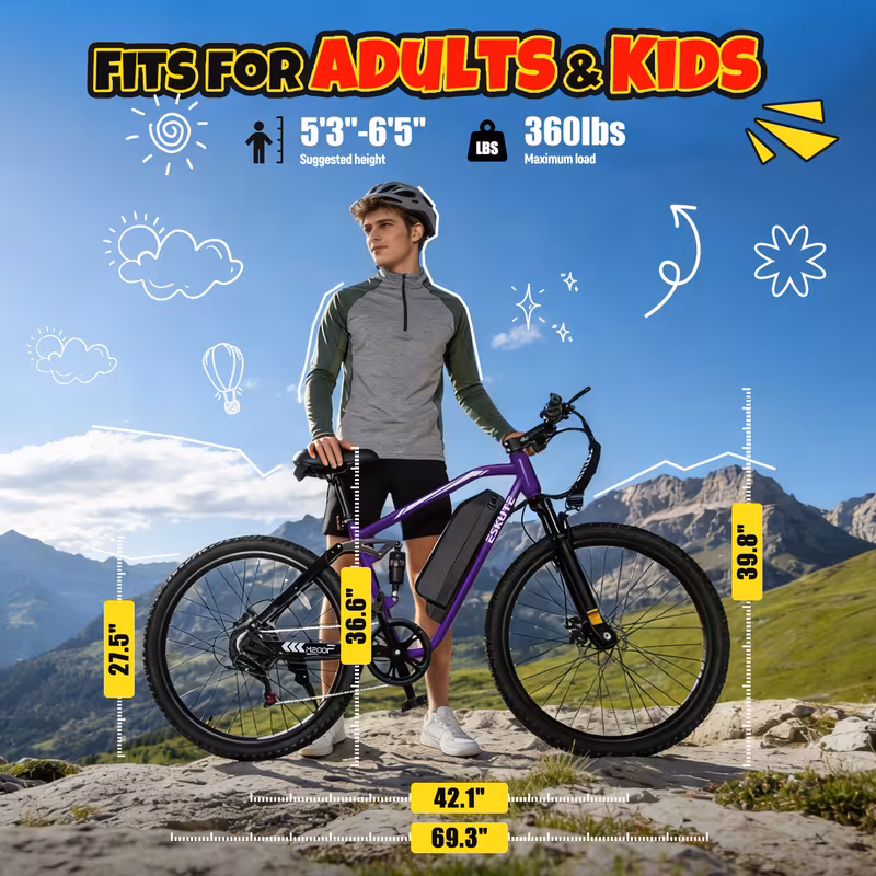 m200f electric bike for adults, 27. e-bike, brushless motor, 48 .8ah up to 80 miles range, full suspension step-over electric bicycle and a helmet included as a gift Product details 2
