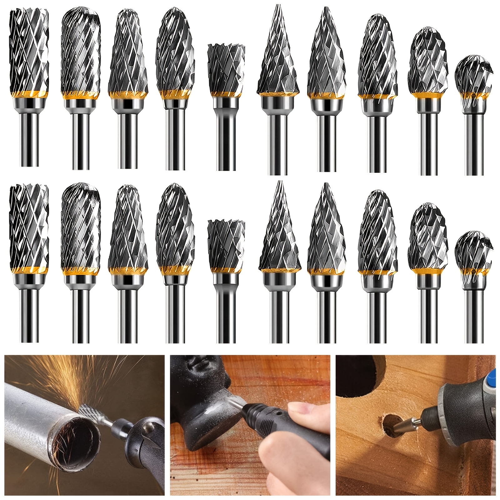 

20pcs Carbide Rotary Drill Bit Set , Carbide Engraving Drill Bits W/ 1/8" Handle Rotary Tool Accessories For Woodworking, Engraving, Drilling, Steel Metalworking