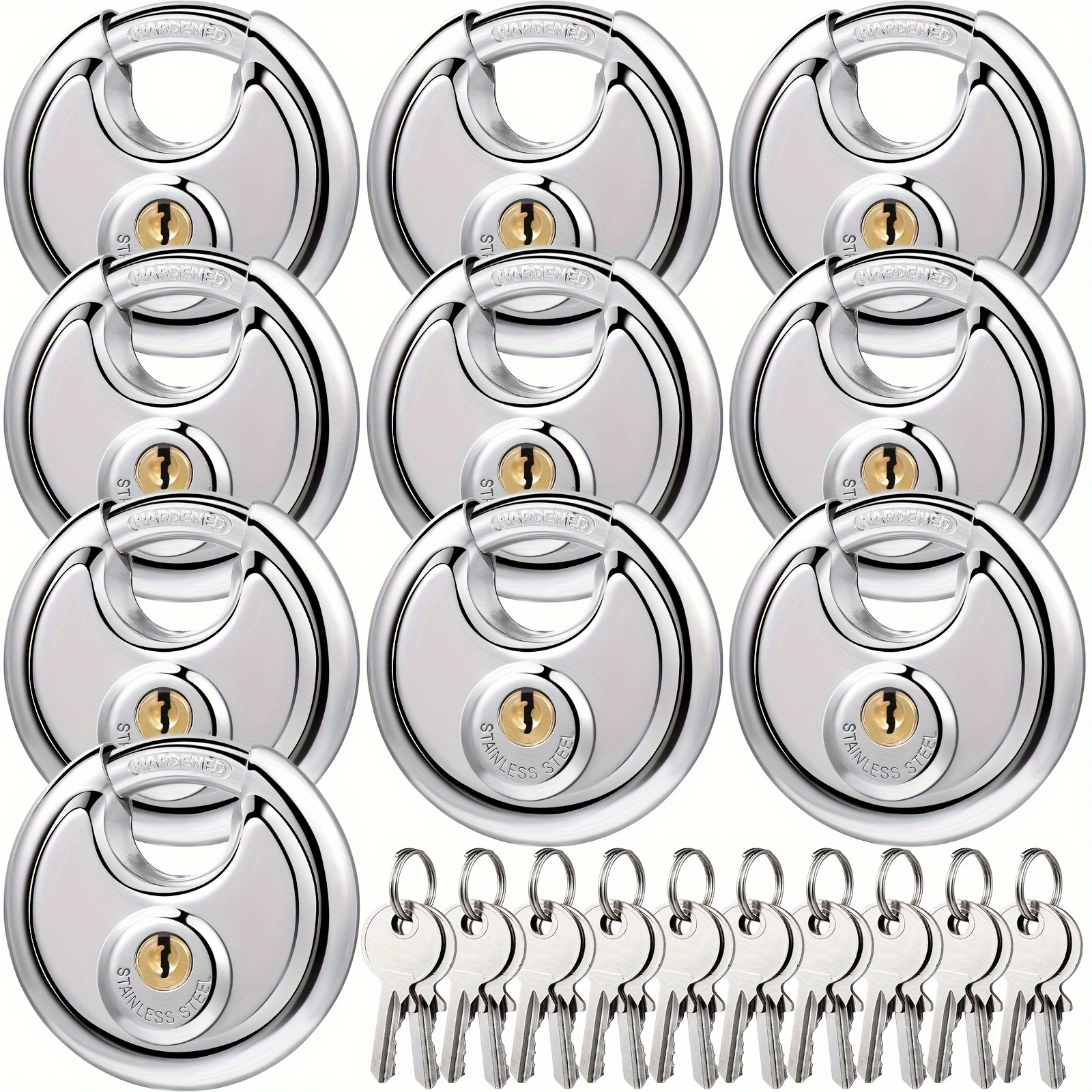 

10 Pack Padlocks Alike Keyed, Stainless Steel Pad Locks With Same Key Lock 2-3/4 Inch Wide 3/8 Inch Diameter Shackle, For Outdoor Use, Storage Unit, Sheds, Garages And Fence