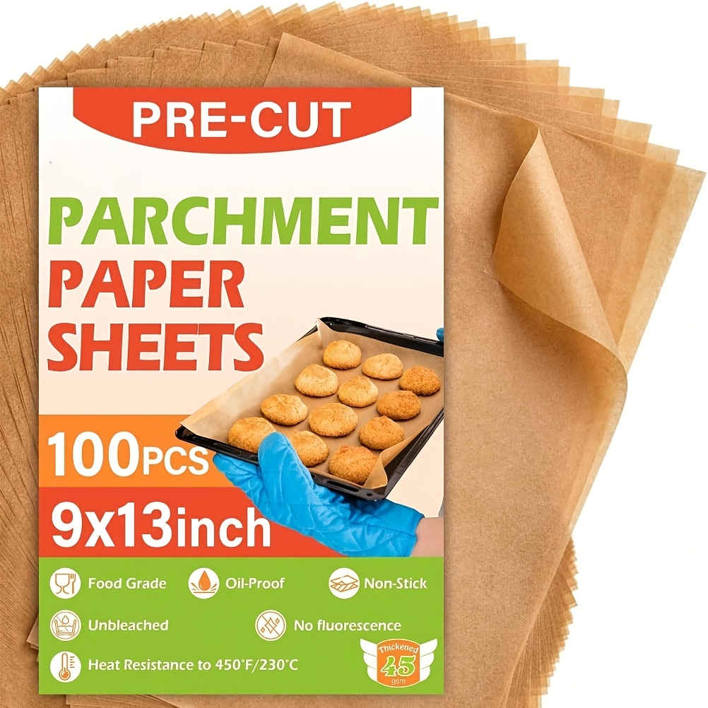 baking parchment paper 9x13 inch pre cut baking parchment paper for baking grilling air fryer steaming unbleached non stick parchment paper for bread cupcakes   100 sheets