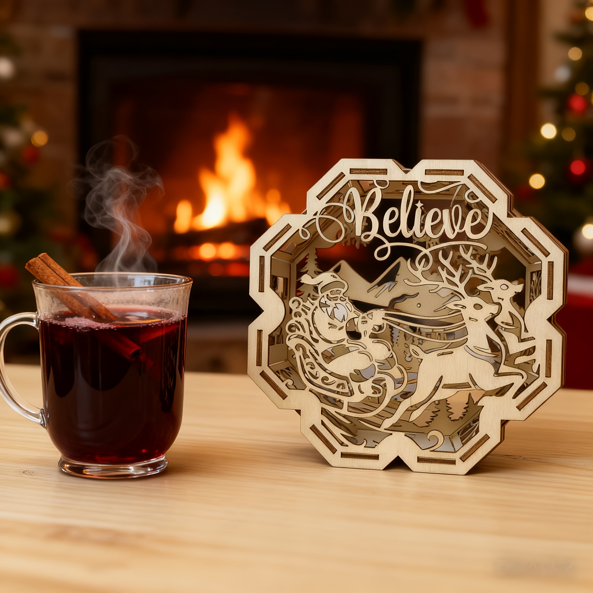Hand-patterned Laser-cut Holy Family Wooden Lantern - 3d Nativity Scene Christmas Decoration, Solid Wood Carved Tabletop/mantel Display With, Mary & Figures, Holiday Gift
