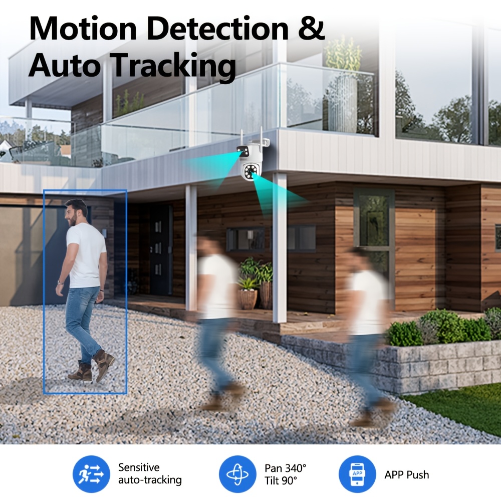 4pcs     security camera with ptz dual lens ai human detection color night vision 355 pan tilt zoom auto tracking 2 4g 5g wifi mobile app compatible for business surveillance Product details 4