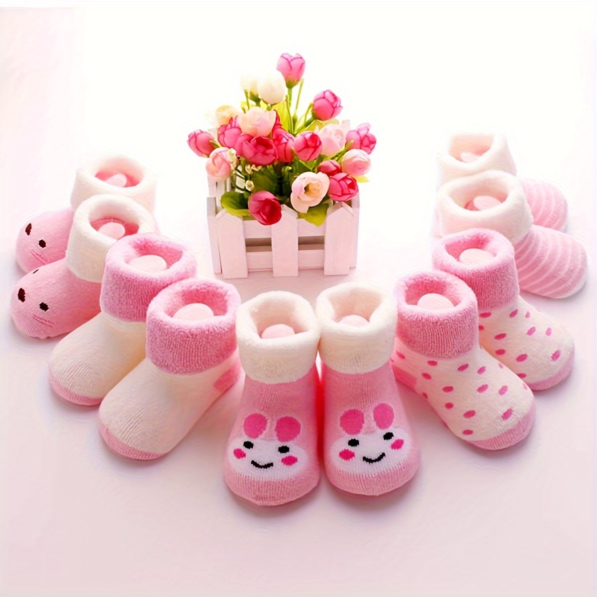 Image of 5 Pairs Adorable Baby Socks! Soft And Warm, Perfect For Winter Days. Socks Feature Cute Animal-inspired Designs In Hues, A . Ideal For Keeping 's Cozy And Stylish