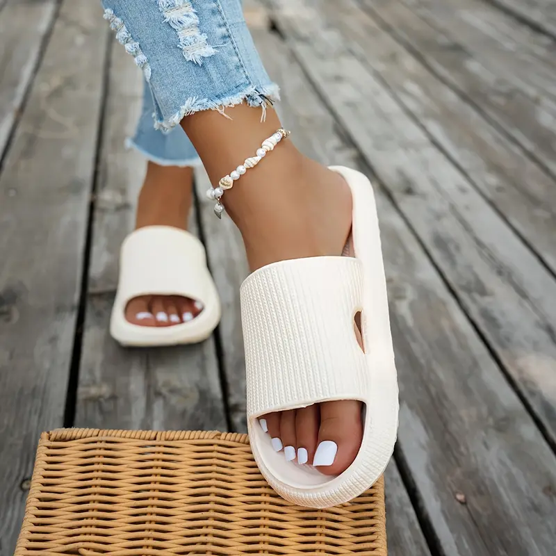 1 pair womens thick sole non slip slide sandals casual slippers for beach and indoor outdoor use comfortable eva shoes hand washable solid color indoor slippers Product details 5