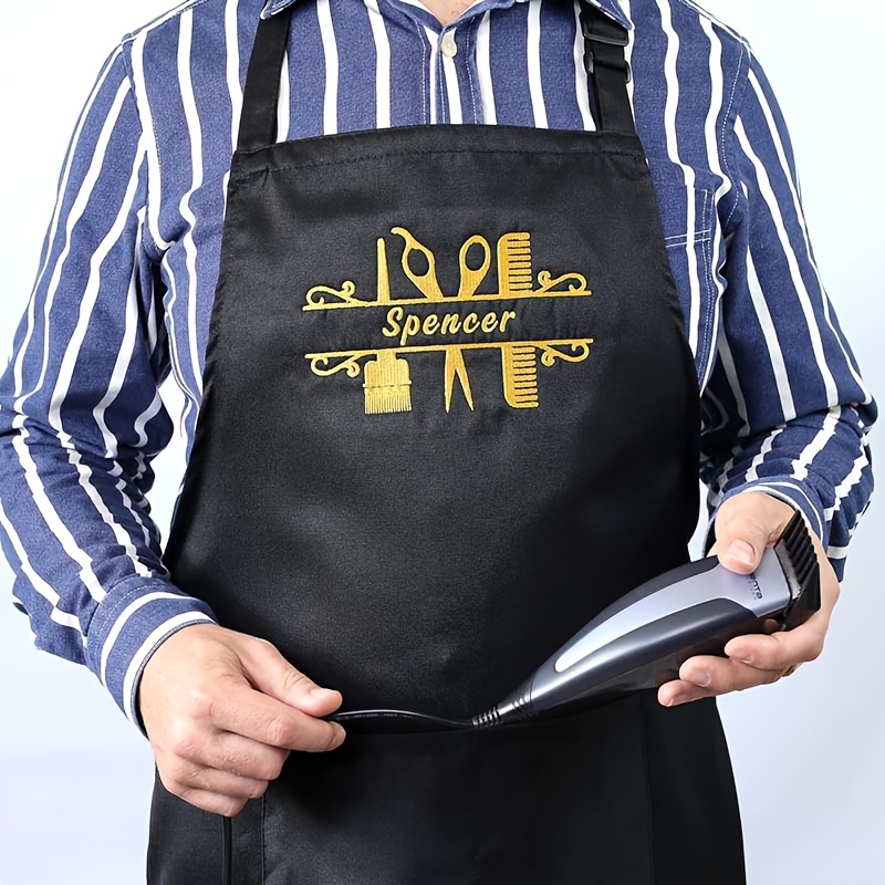 

Customizable Pattern Embroidered Apron With Name, Adjustable Hairdressing Kitchen Apron, Fabric Material, With Personalized Gift For Hair And Barbers