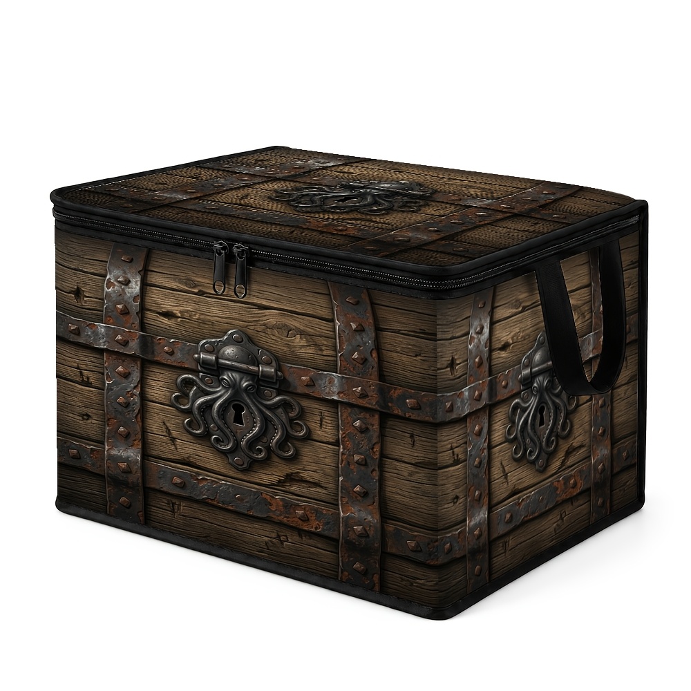 TEMU 1pc Nautical Gothic Emblem Storage Chest - Oxford Cloth Lid Suitable For Towels, Small Items & Household Organization, Rustic Rectangular