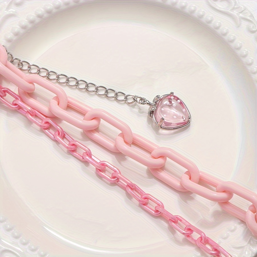 trendy pink double layer acrylic strawberry pendant waist  display picture 1