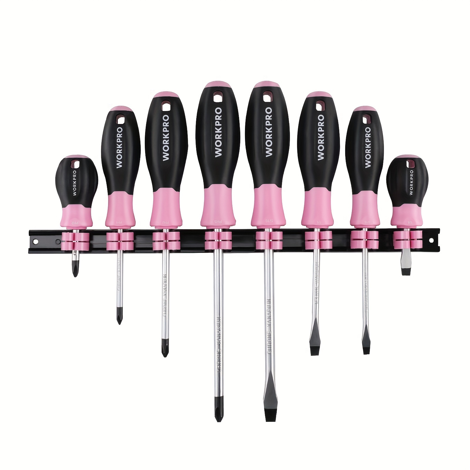 

Workpro Magnetic Screwdrivers Set, 8-piece Pink Hand Tools For Womens, Includes, Flathead, Slotted, Screwdrivers With Organizer Rack -