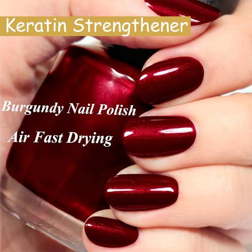 burgundy mirror glitter nail polish with keratin hardener air dry no lamp needed strengthens and protects nails high mirror end sparkle long lasting