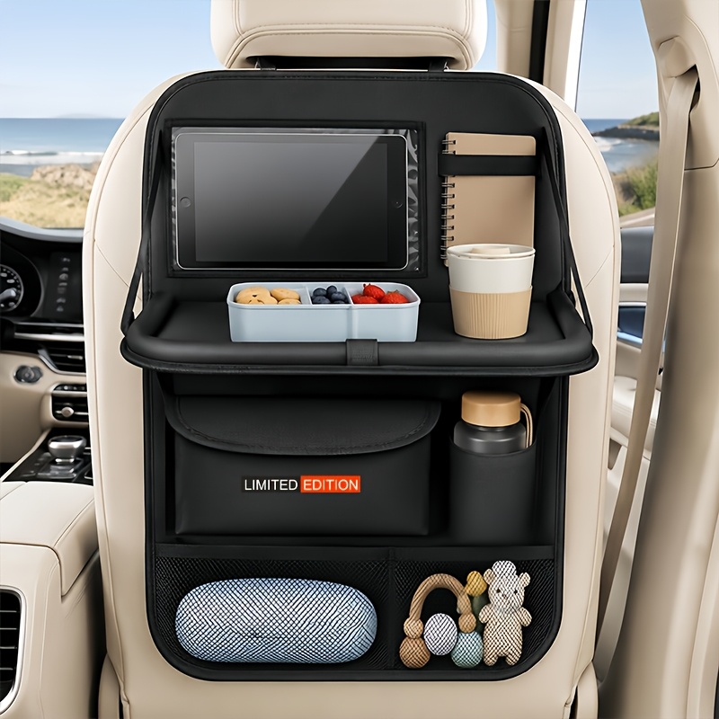 TEMU Edition Car Back Seat Organizer With Foldable Table Tray And Tablet Holder, Heavy-duty Multi-functional Foldable Vehicle Storage Rack, Car Seat