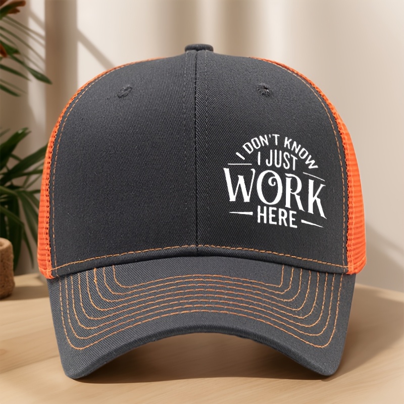 TEMU 't I Just Work Here Statement Print Baseball Cap Spring Summer Mesh Breathable Sweat-wicking Duckbill Hat Outdoor Leisure Sports Sun Hat