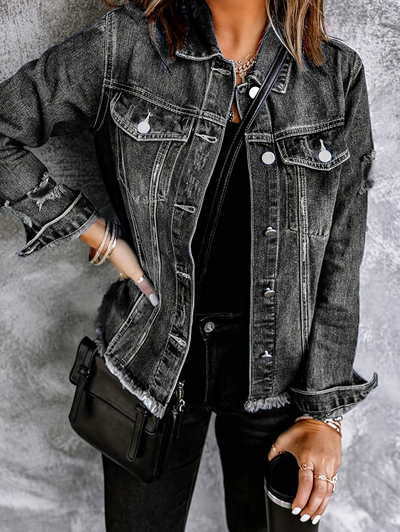 women's fit vintage denim jacket Temu Poland