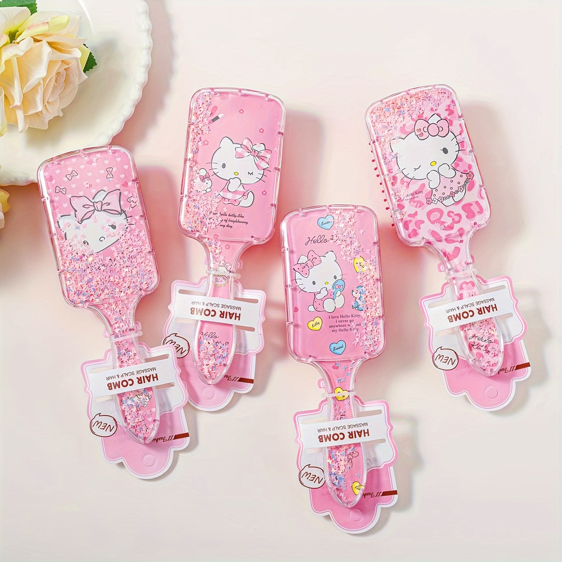 

Sanrio Hello Kitty Hair Comb - Sparkling Sequin Air Cushion Brush For All Hair Types, Durable Rubber Bristles & Abs Handle - Perfect Gift For Girls