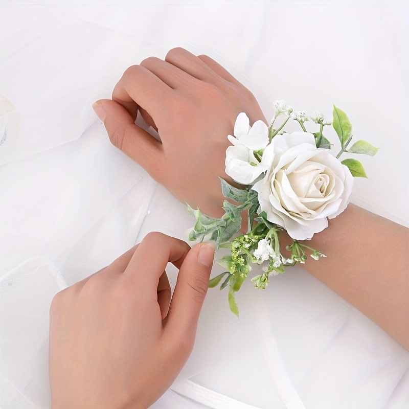 Girls Bridesmaid Wrist Flowers Faux Pearl Bracelet Wedding - Temu Canada