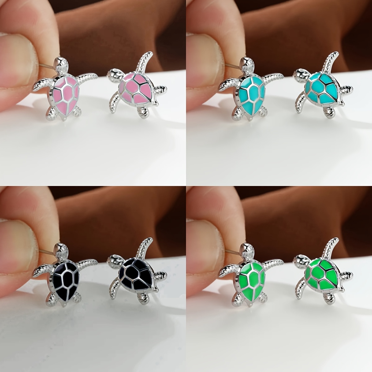 

4 Pairs Mixed Colors Turtle Stud Earrings Set For Women Cute Beach Fine Jewelry Gifts For Women