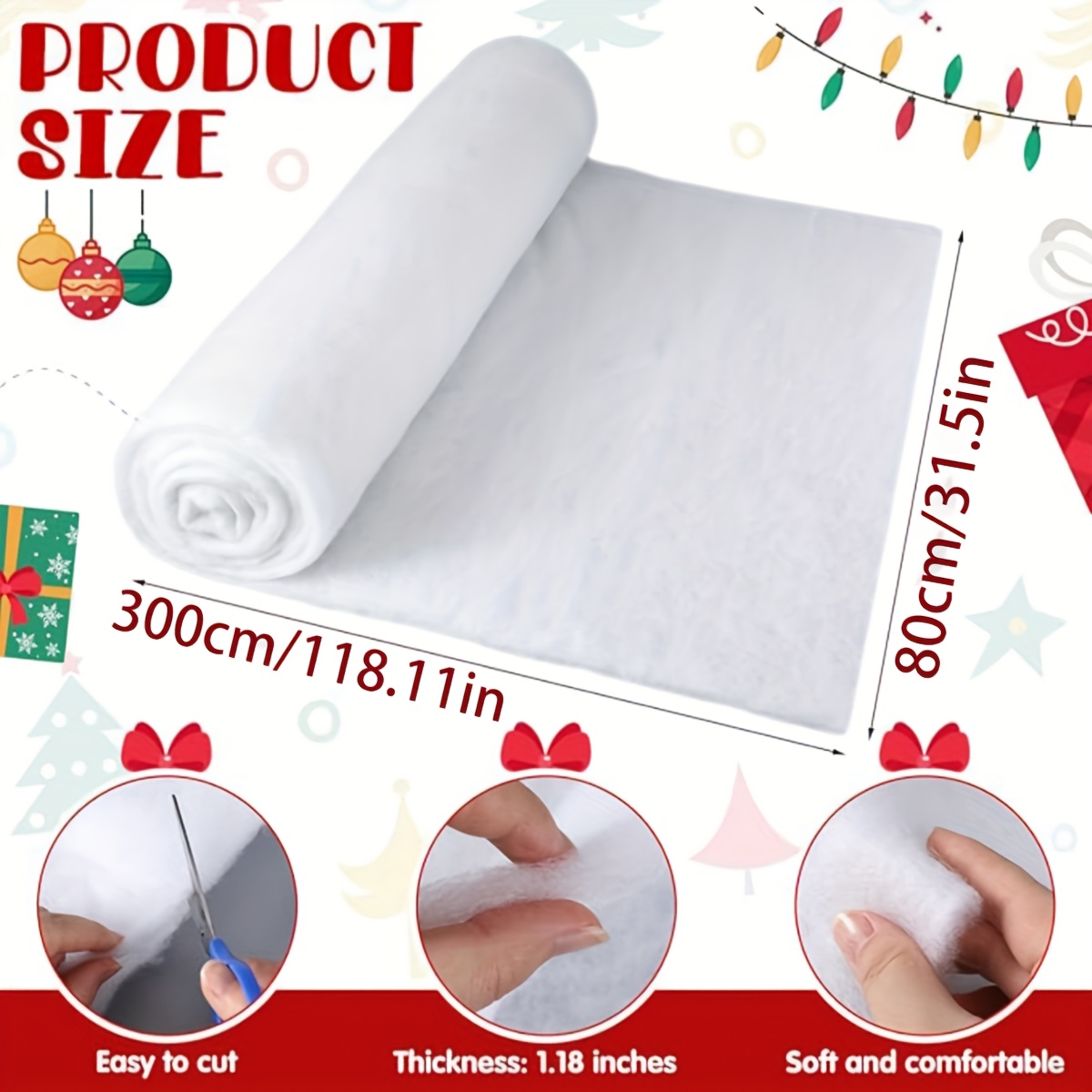 TEMU Tapis de Neige Artificielle de Noël, 80 X 300Cm / X 118.11In, Idéal pour de Noël / Escaliers / Vitrines de Magasins, Indispensable pour la