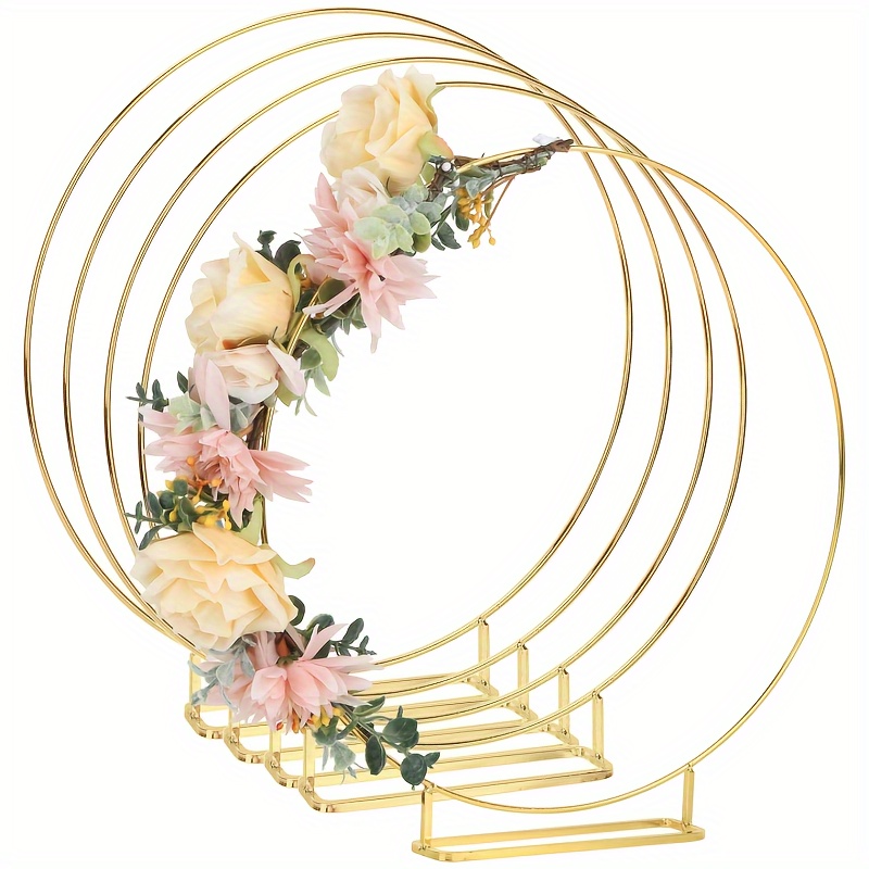 

1 Pack, 12 Inch Metal Floral Hoop Centerpiece For Table, Metal Floral Hoop Centerpiece With Stand, Wreath Macrame Gold Hoop Rings For Diy Wedding Table Decor