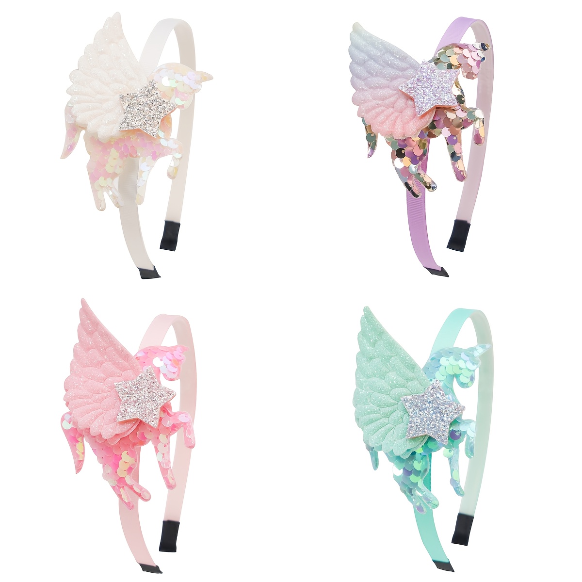 Image of A Set Of 4 Sequin Unicorn Star Headbands That Are Stylish And Versatile, Perfect For To Wear At Holiday Parties, Vacations, Photo Shoots, And Performances