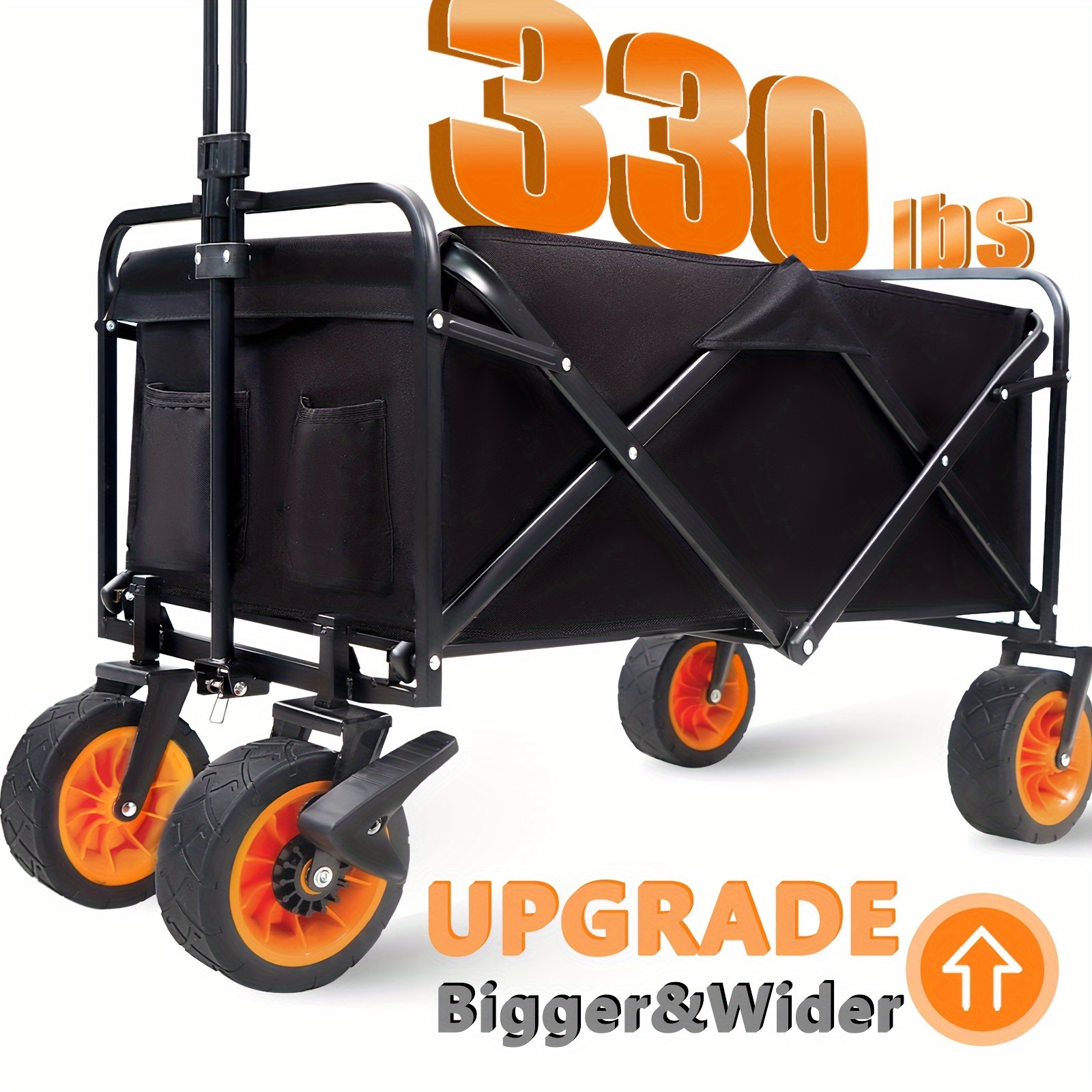 

Collapsible Wagon Cart Heavy Duty, Portable Folding Wagon With Widened And Thickened Wheels Design, Utility Grocery Wagon For Camping Sports Shopping.