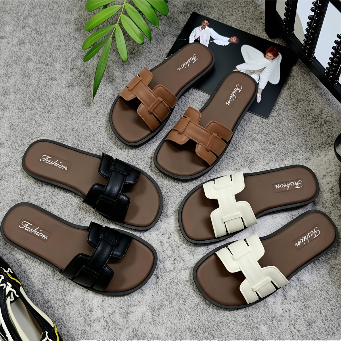 imagen del artículo nuevas pantuflas de moda para mujer, pantuflas moldeadas de tpu de 1 pieza,       elegante, pantuflas versátiles de color liso para mujer, calzado de mujer