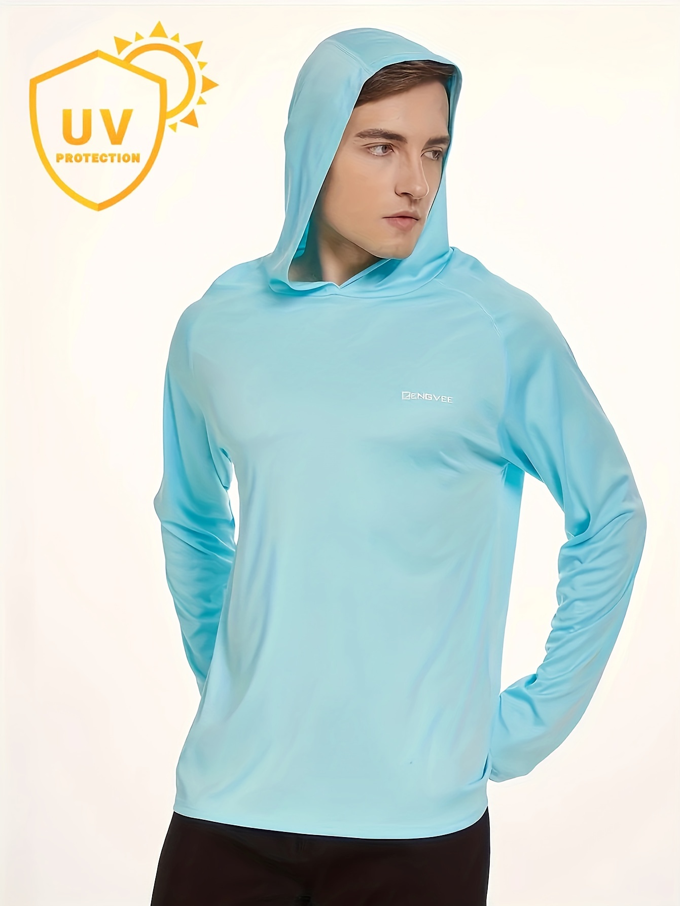 Sudaderas con capucha de protección solar para hombre, protección solar UPF  50+, manga larga, SPF UV, camisetas de senderismo y correr, protección