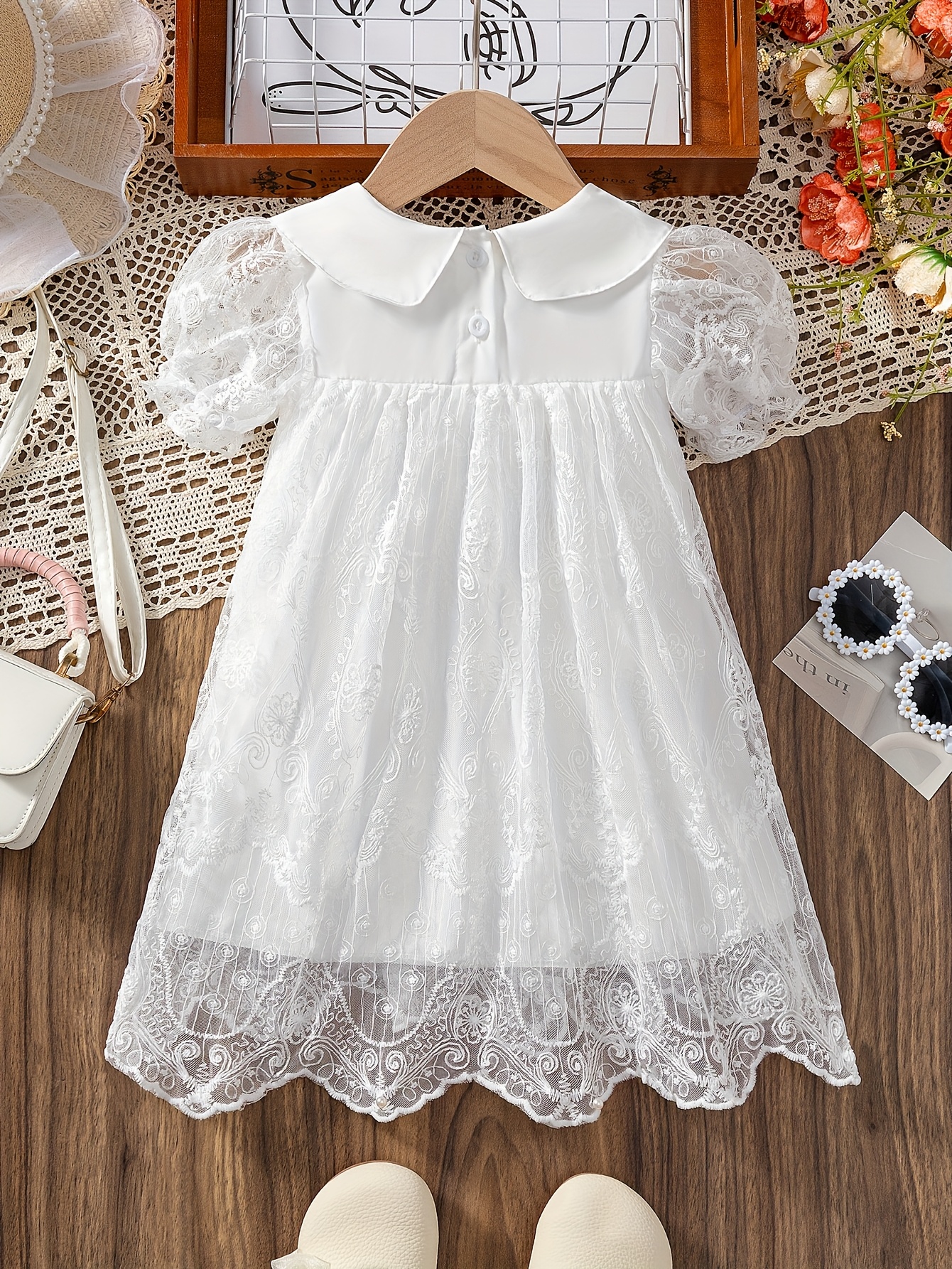 infant toddler lace mesh dress peter pan collar full skirt - Temu Oman