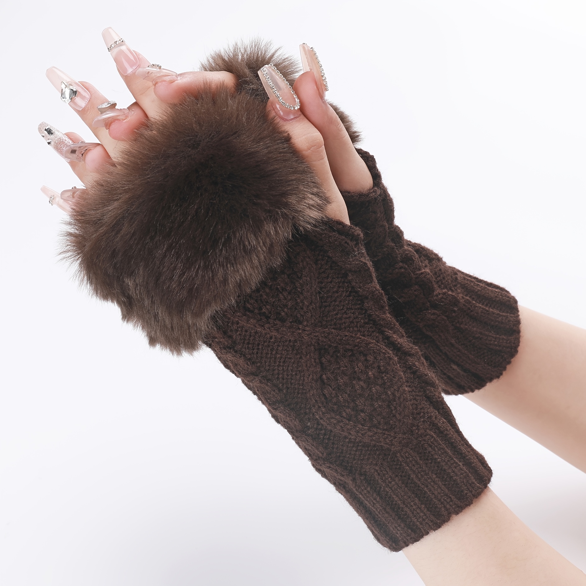 TEMU 1 Paire de gants courts en , automne-hiver, manchons de protection pour femmes, manches, manchons chauds doigts, bracelets de poignet