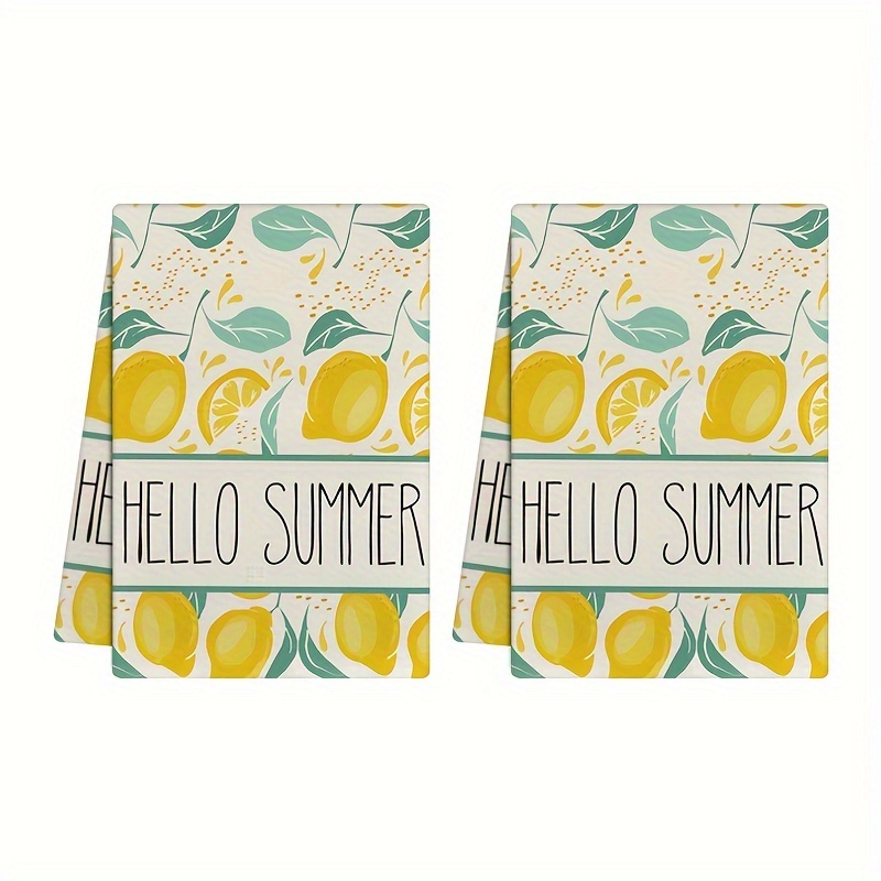 

2pcs, Hand Towels, Fresh Lemon Printed Kitchen Hand Towels, Summer Theme Soft Microfiber Decorative Dish Cloths, Absorbent Drying Towels For Kitchen Decor & Cleaning