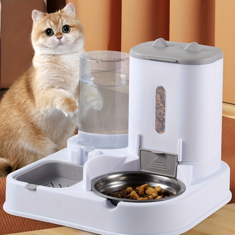 

Cat Feeder And Water Dispenser: Dual- Pet Feeding Station For Cats - Plastic, Battery-free, Suitable For Cats