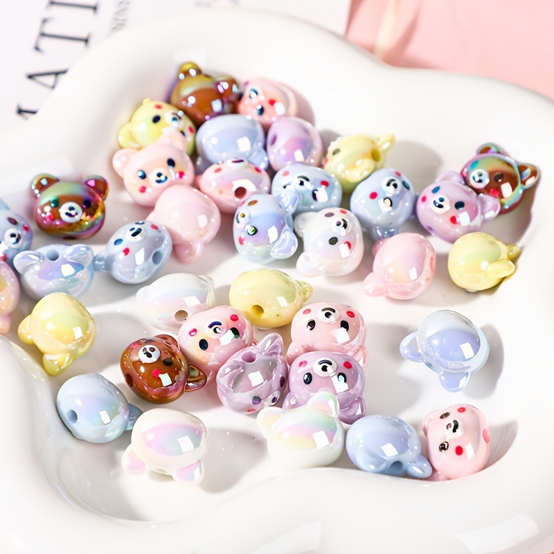 

50pcs Mixed Color Acrylic Bear Head Beads, 17x19mm - Diy Keychains & Craft Projects