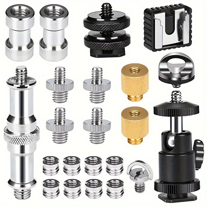 

22pcs Camera & Tripod Screw Set - Iron, 1/4" To 3/8" Threaded Sizes For Mounting On Cameras, Monopods &