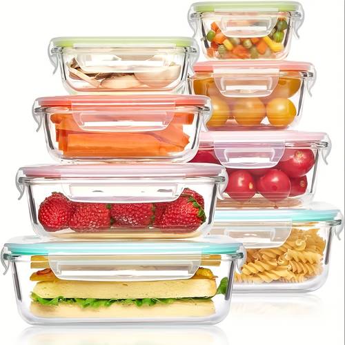 4 8pcs glass food storage containers meal prep airtight bento boxes with leak proof locking lids for microwave lunch boxes oven freezer and dishwasher