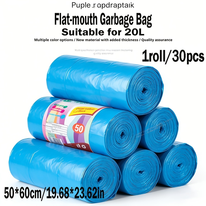 Image of Heavy Duty Blueflat Mouth Garbage Bags, 30 Count/ 1roll, 50x60cm, 20l Capacity, Leak-proof & Tear-resistant Trash Bags For Kitchen, Bathroom, Office