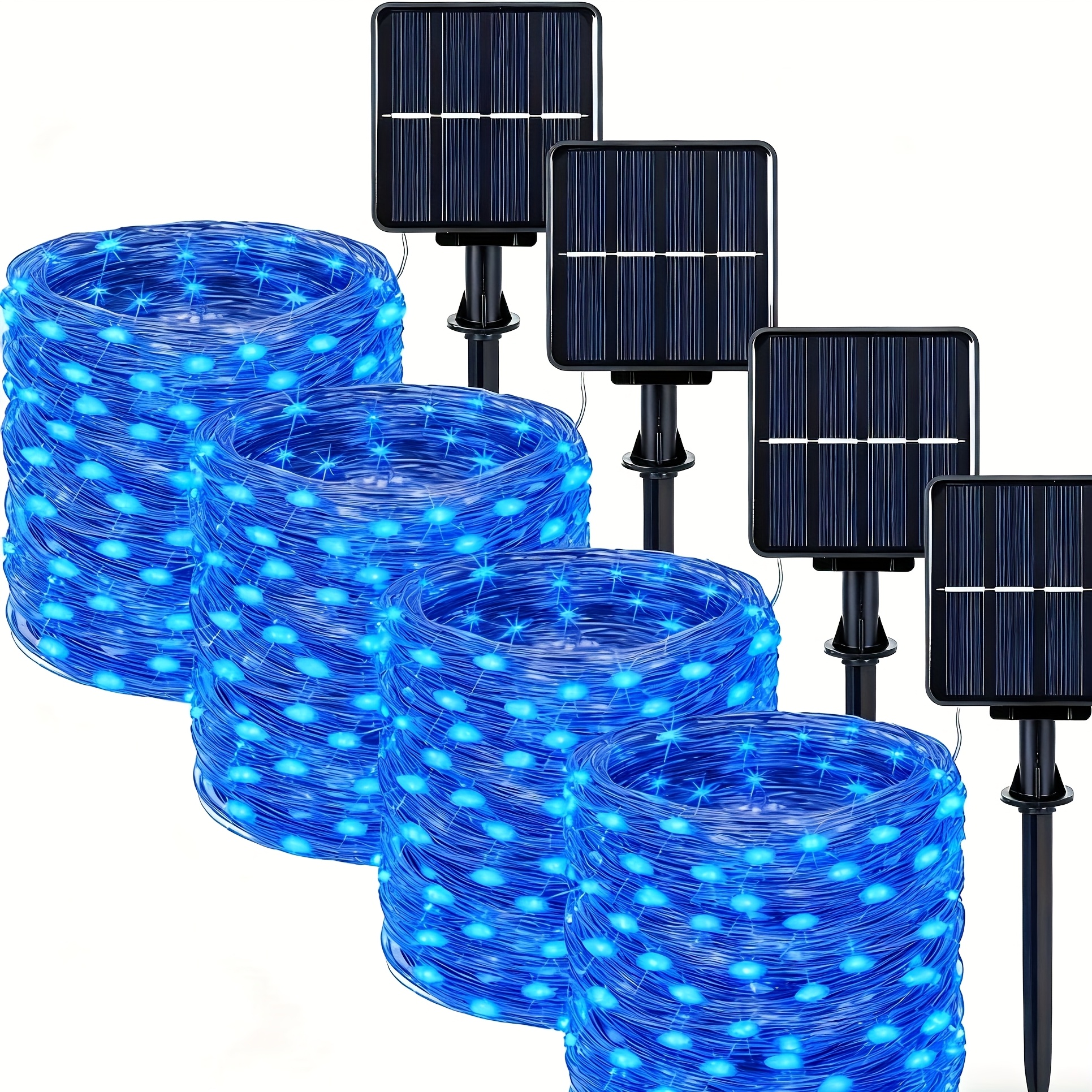 TEMU Collection Of 4 Solar String Lights Featuring 100 Leds Each, Measuring 39.37 Feet, Designed In Blue For Halloween And Christmas. Outdoor Lights