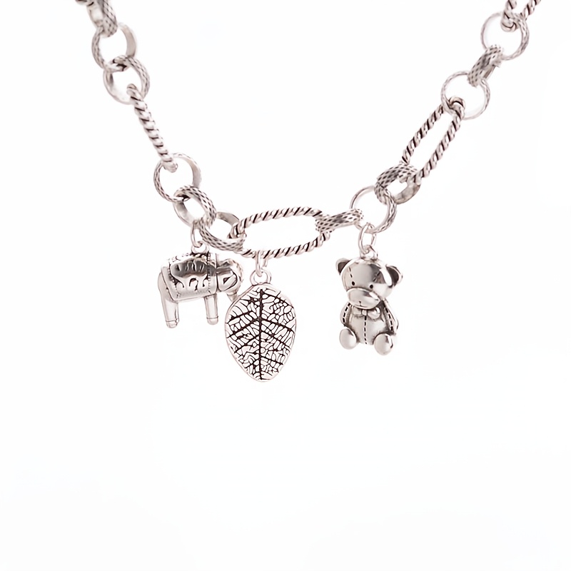Image of 1 Stylish And Exquisite S925 Silver Bracelet, With Elephant, Bear, And Leaf Pendants, Suitable For Daily Wear And Parties, The For Holiday Gifts