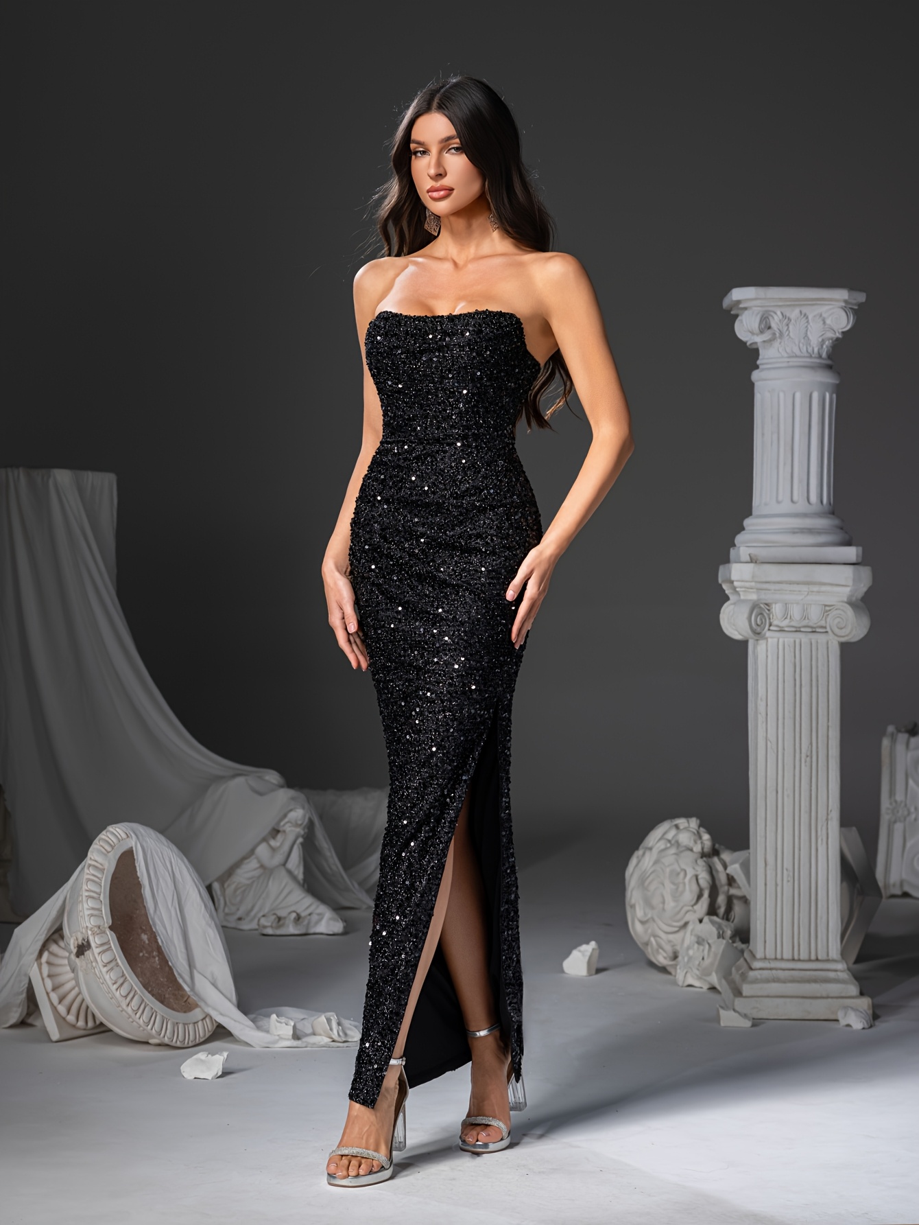 strapless open back dress Terani Couture 242E3135: Luxe Fitted Evening Dress – Mydressline main image 0