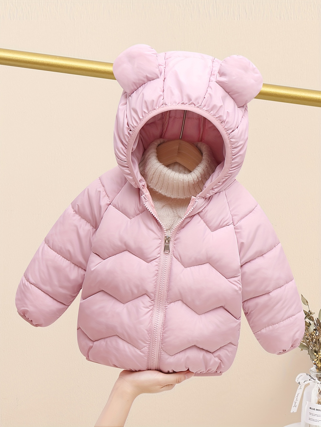 kids' cute solid color hooded parka polyester fiber filled Temu
